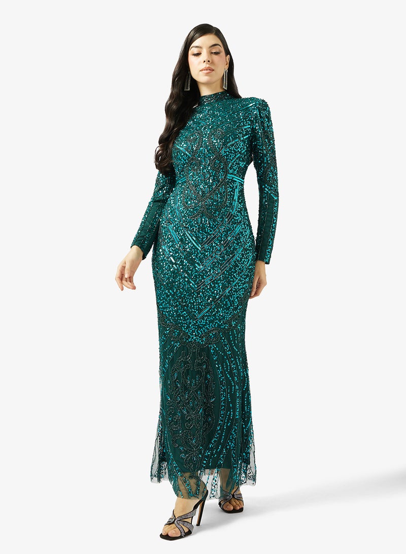 MARYISA High Neck Sequin Maxi Dress - Image 1